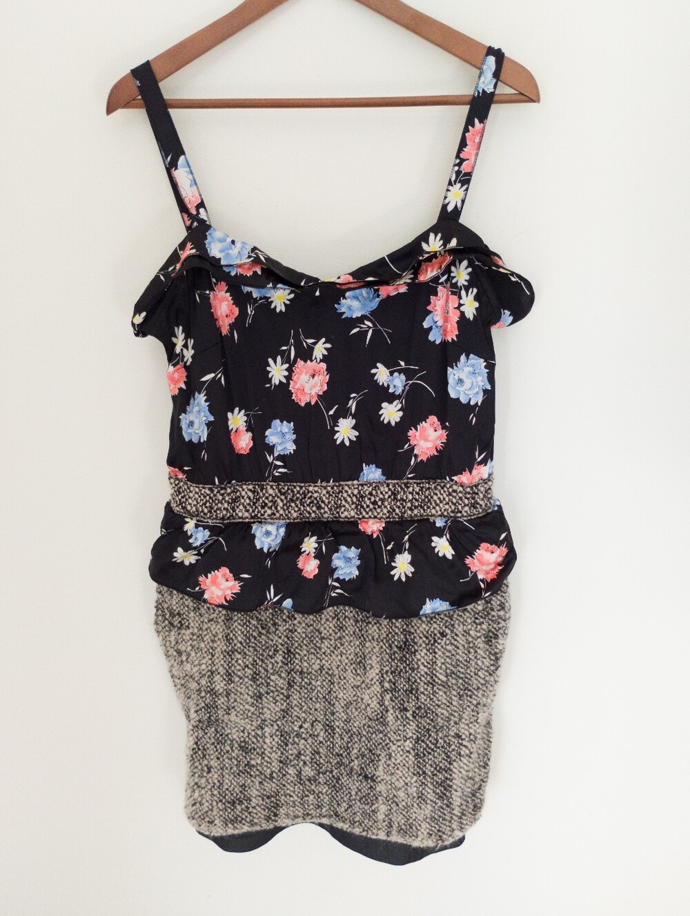 D&G Dolce & Gabbana Vintage Mixed Media Floral Silk & Tweed Peplum Dress IT 46